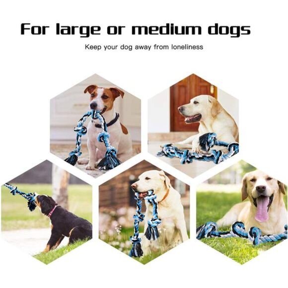 Dog Rope Toys for Medium and Large Dogs with 5 Knot Rope, Tough, Blue - Picture 2 of 5